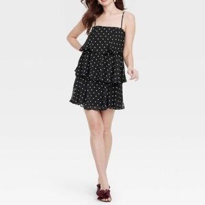 a New Day Black/White Polka Dots Tiered Ruffle Mini Shift Dress